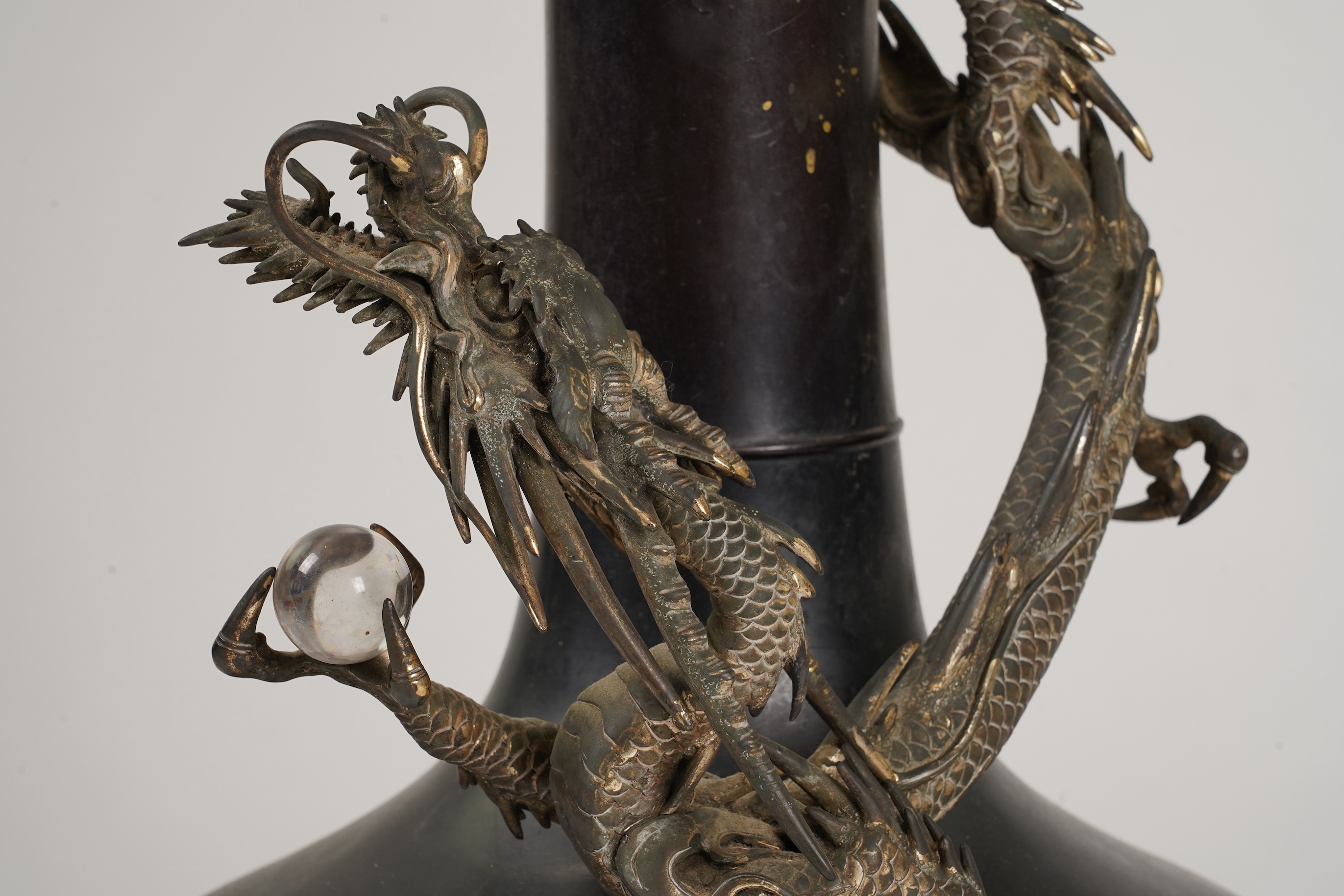 A massive Japanese bronze ‘dragon’ bottle vase, Meiji period